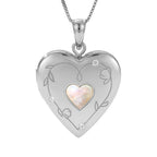 Mother of Pearl Floral Engraved Heart Locket with Diamond Accents