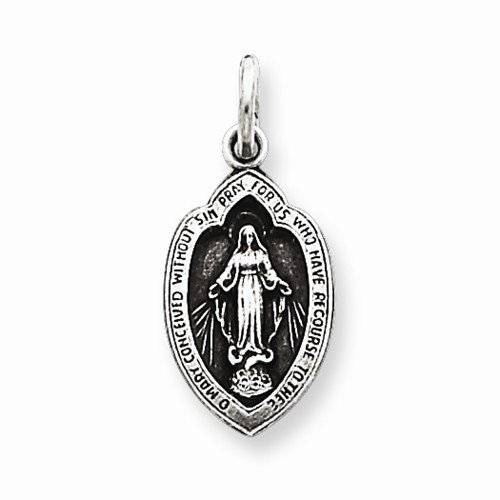 Sterling Silver Antiqued Miraculous Medal Pendant