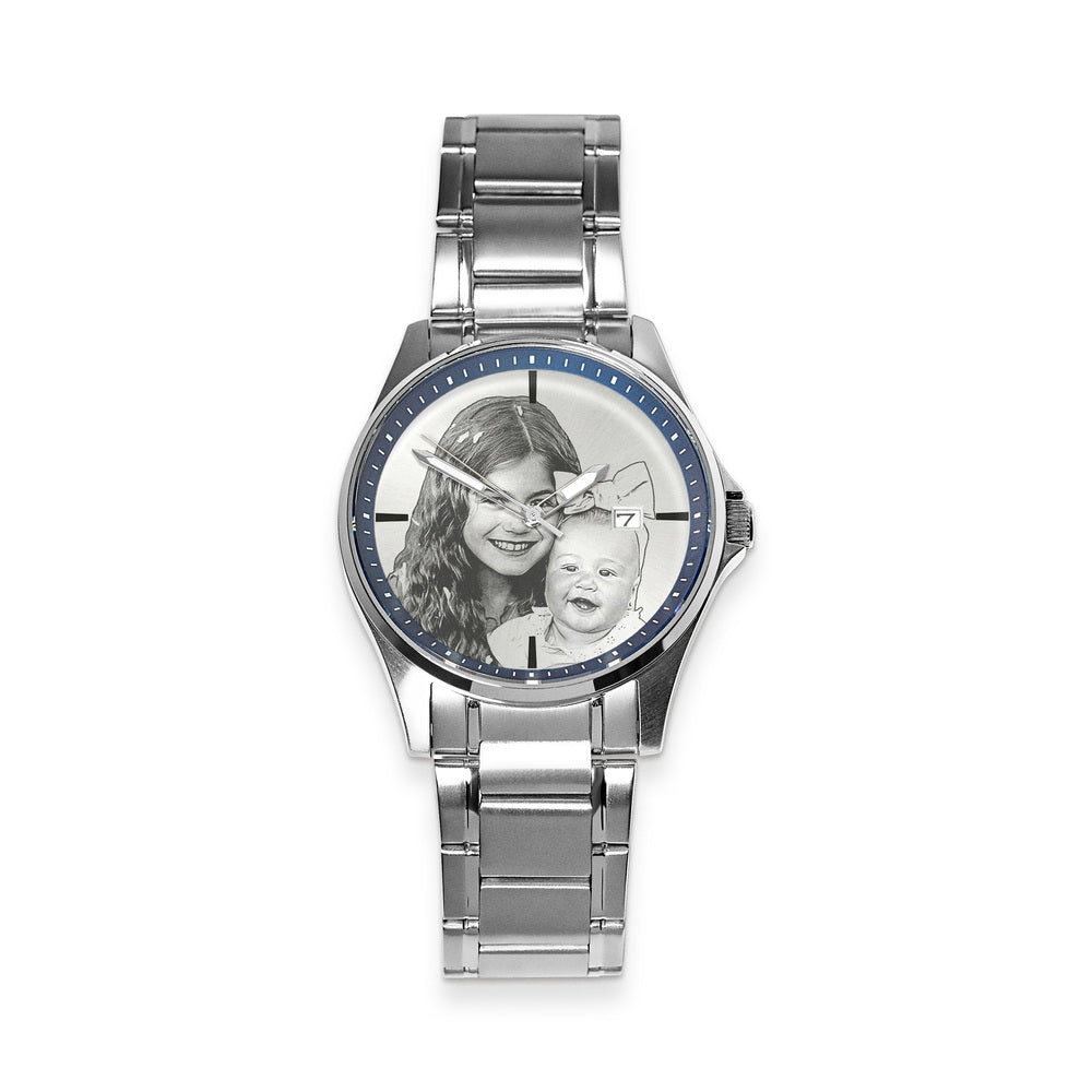 Men's Hologram Photo Stainless Watch Blue Dial