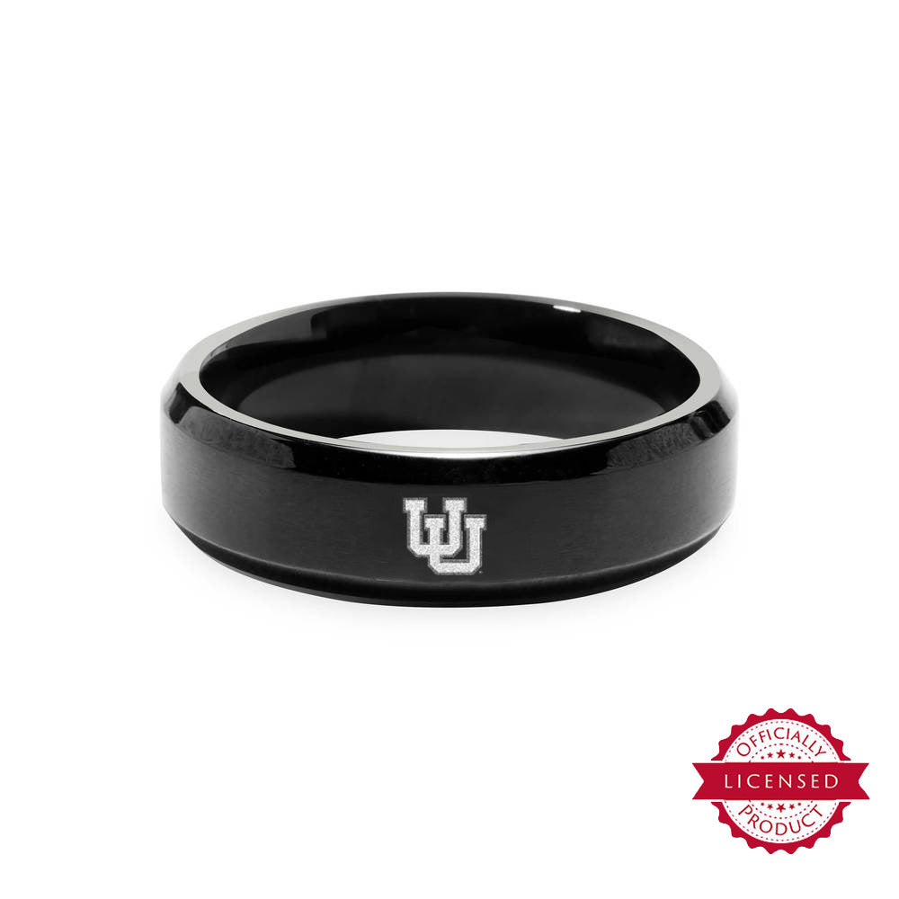 Officially Licensed University of Utah Intertwined U Black Stainless Ring