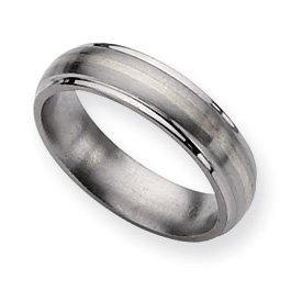 Titanium Sterling Silver Inlay Approx. 0.24 Inch Brushed and Polished Wedding Band