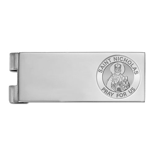 Stainless Steel Engravable Saint Nicholas Money Clip