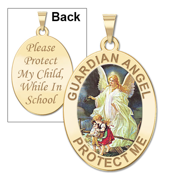 Guardian Angel "School Protect" Double Sided Medal  "Color EXCLUSIVE"