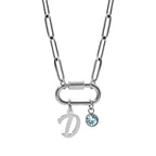 Personalized Script Initial & Birthstone on Paperclip Chain