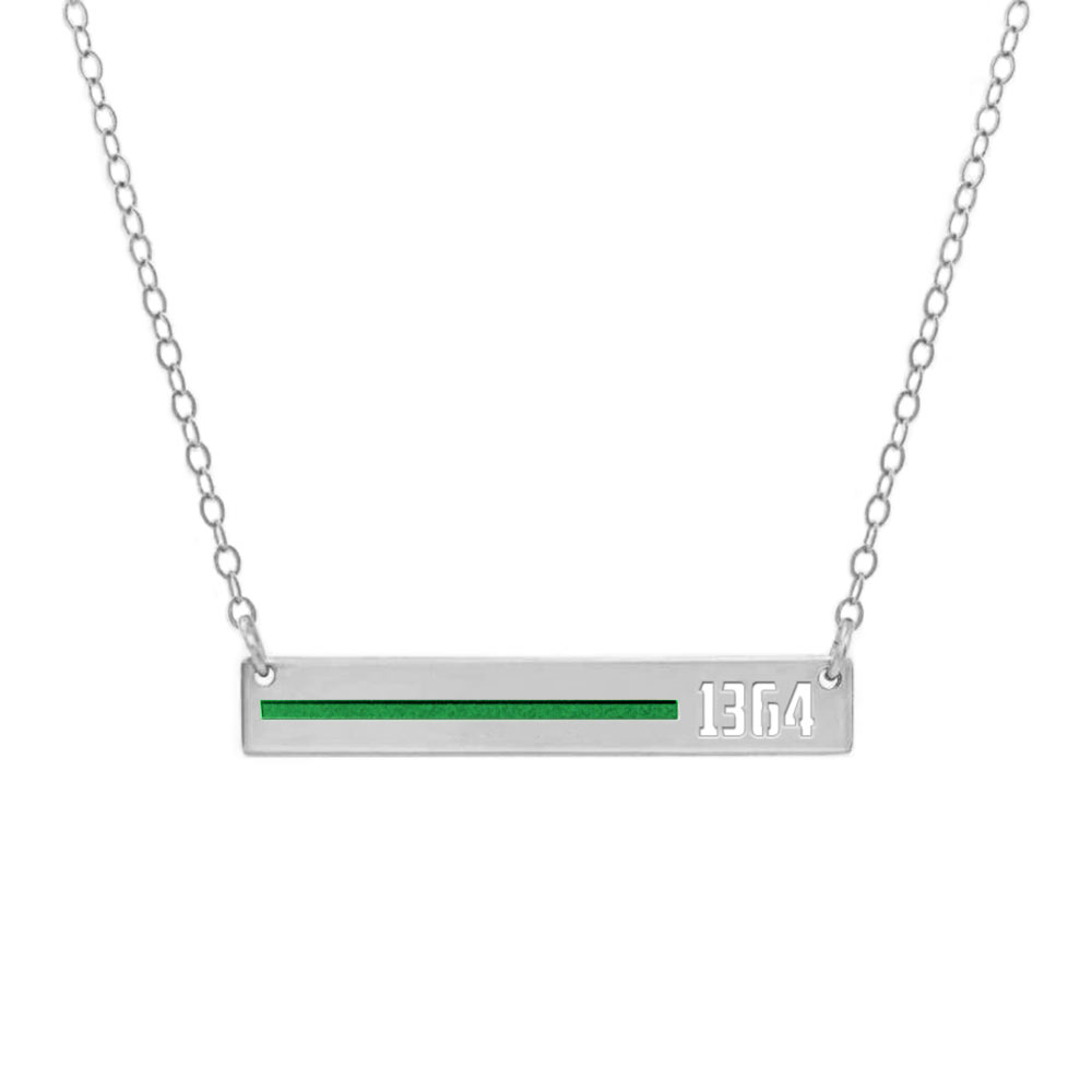 Personalized Horizontal Thin Green Line Military Necklace with 18" Chain