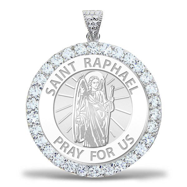 Saint Raphael CZ Religious Round Medal - "EXCLUSIVE"