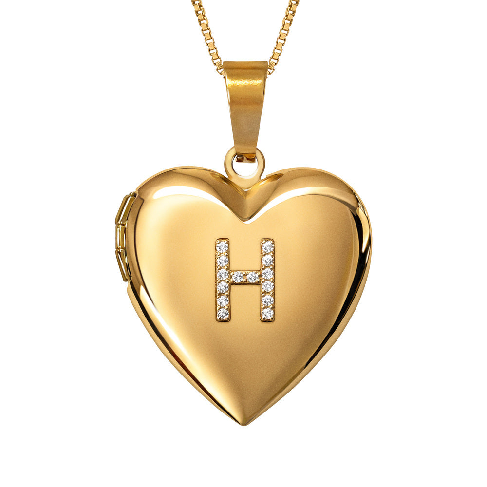 Locket With Raised Diamond Initial