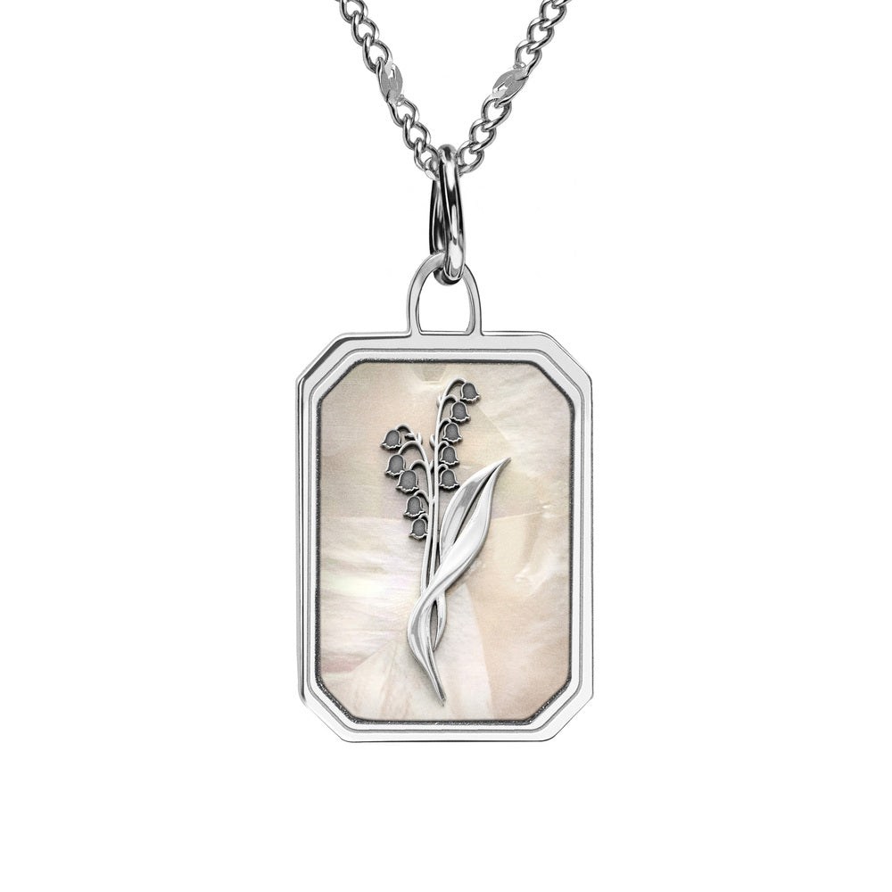 Personalized Birth Flower Rectangle Necklace