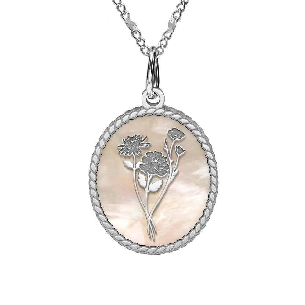 Personalized Birth Flower Oval Necklace