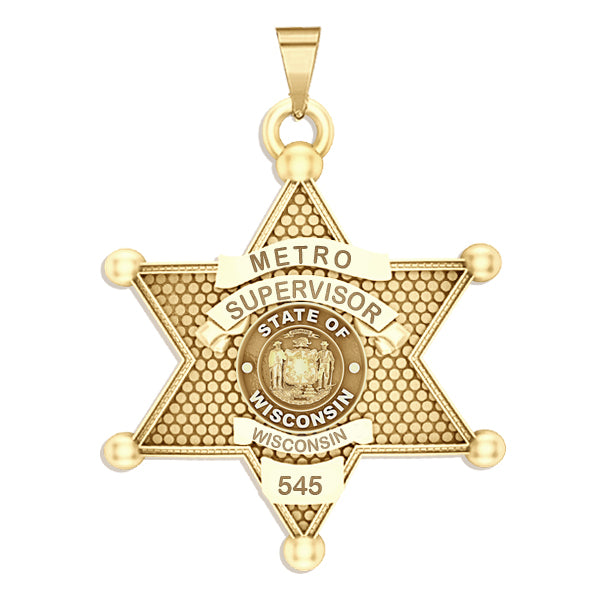 Personalized 6 Star Sheriff Badge  Shape 3 with Number, Rank & Department