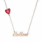 Script Name Necklace with Enamled Initial Heart Charm