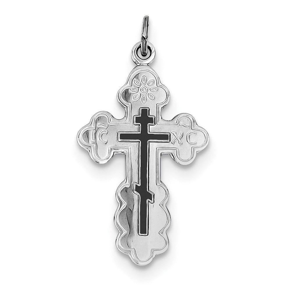 Sterling Silver Rhodium-plated Eastern Orthodox Blue Enamel Cross Pendant