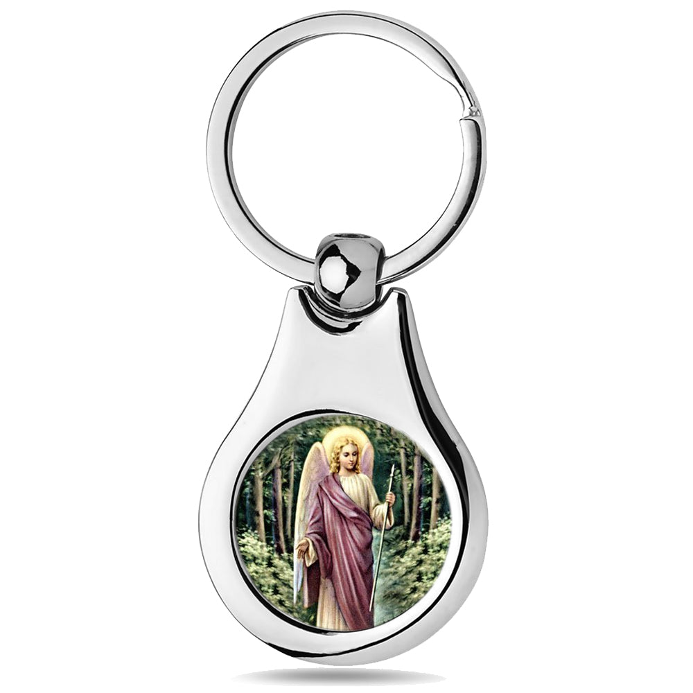 Stainless Steel Color Saint Raphael Keychain