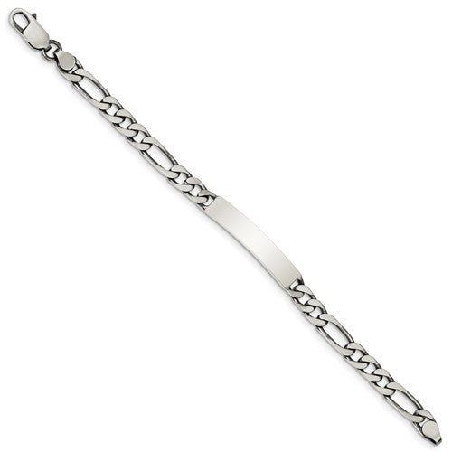 Custom Engraved Sterling Silver Men's Figaro Link ID Bracelet