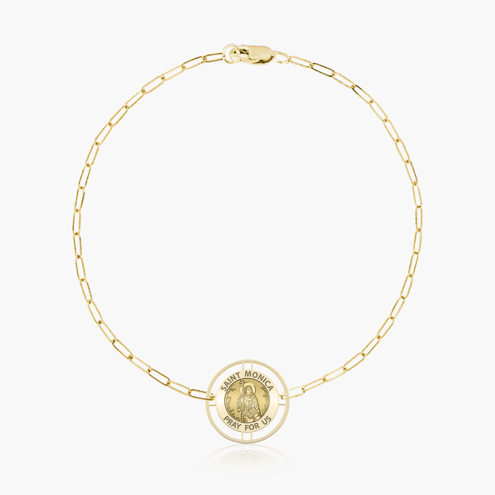 Round Saint Monica with Open Border Paperclip Bracelet