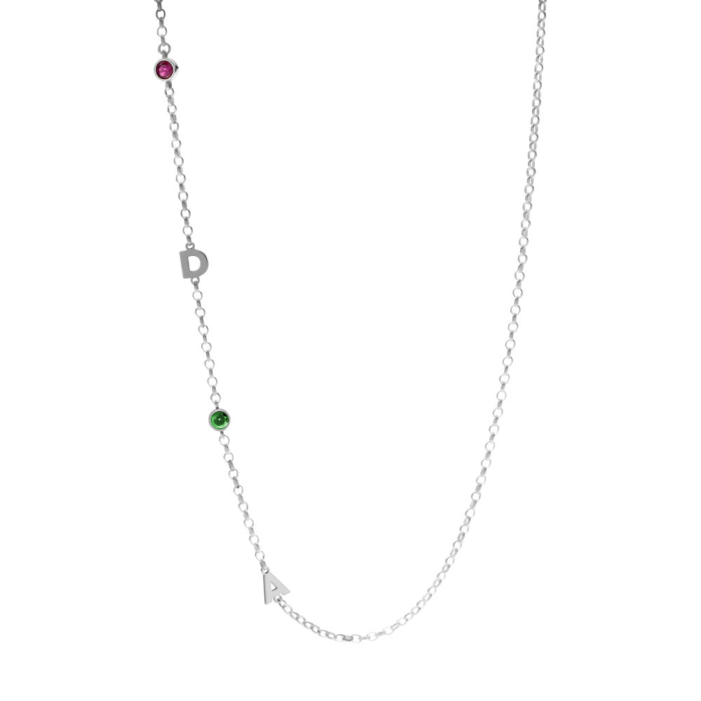 Sideways Initial Name Necklace with Birthstone