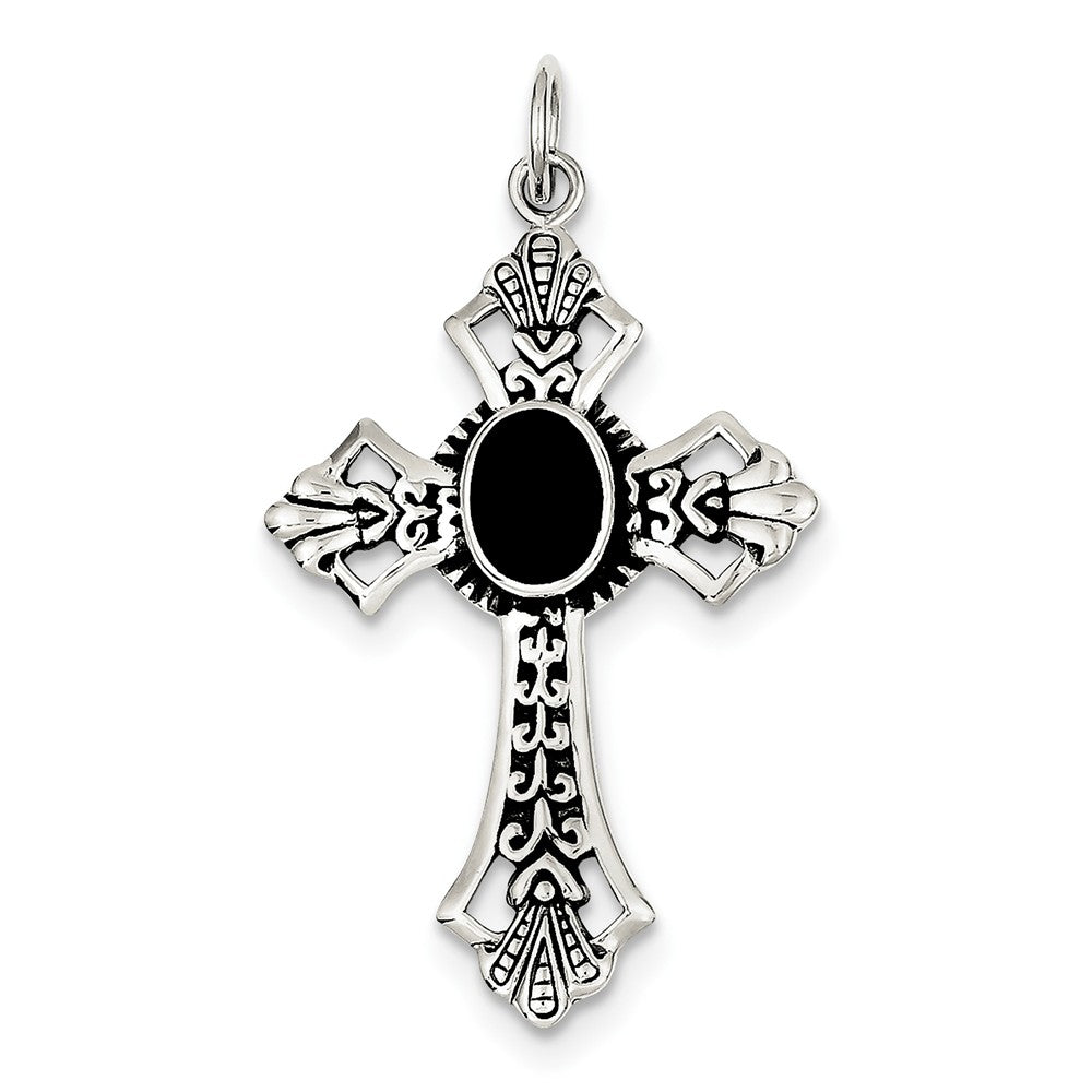 Sterling Silver Onyx Cross Pendant