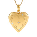 Floral Engraved Heart Locket with Starburst Diamond