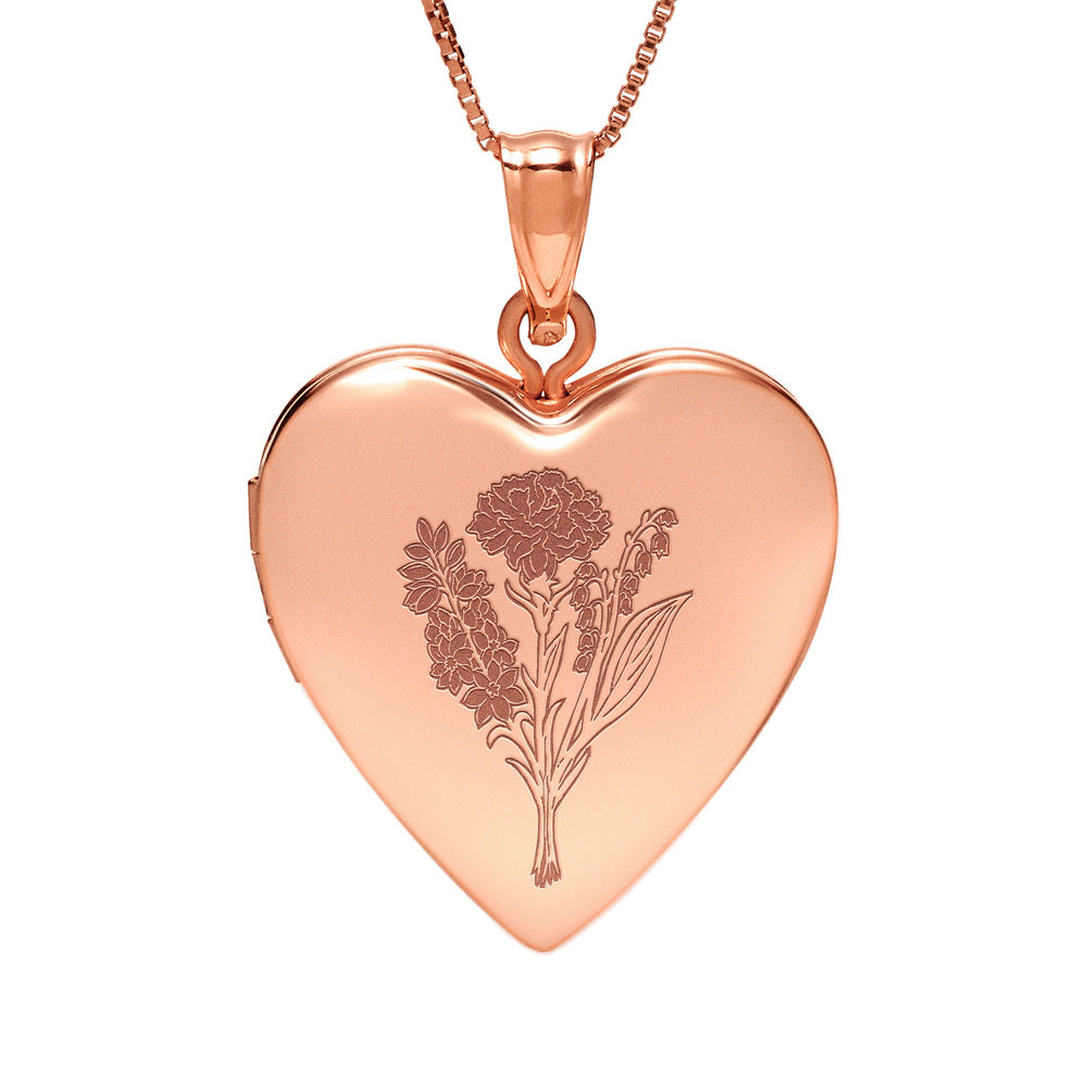 Personalized Birth Flower Heart Locket