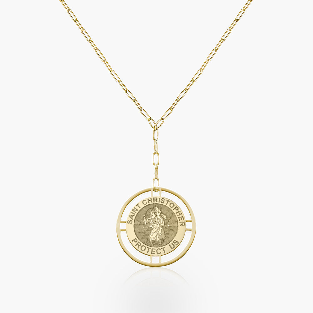 Round Saint Christopher Medal with Open Border Necklace