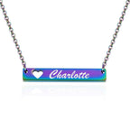 Iridescent Bar Name Necklace with Heart and 18 inch chain