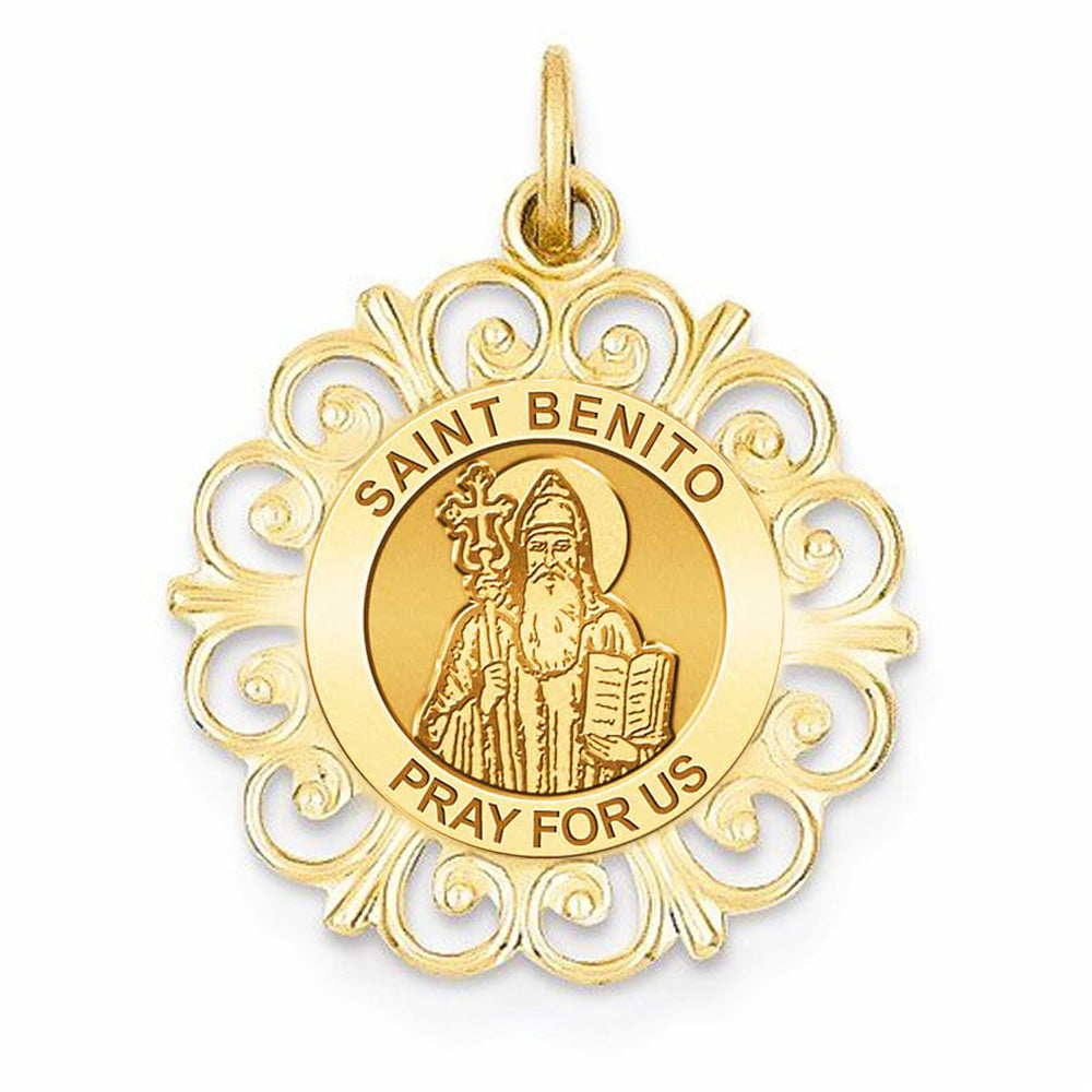 Saint Benito Round Filigree Religious Medal