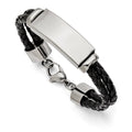 Custom Engraved Stainless Steel Men's Polished Leather ID Bracelet