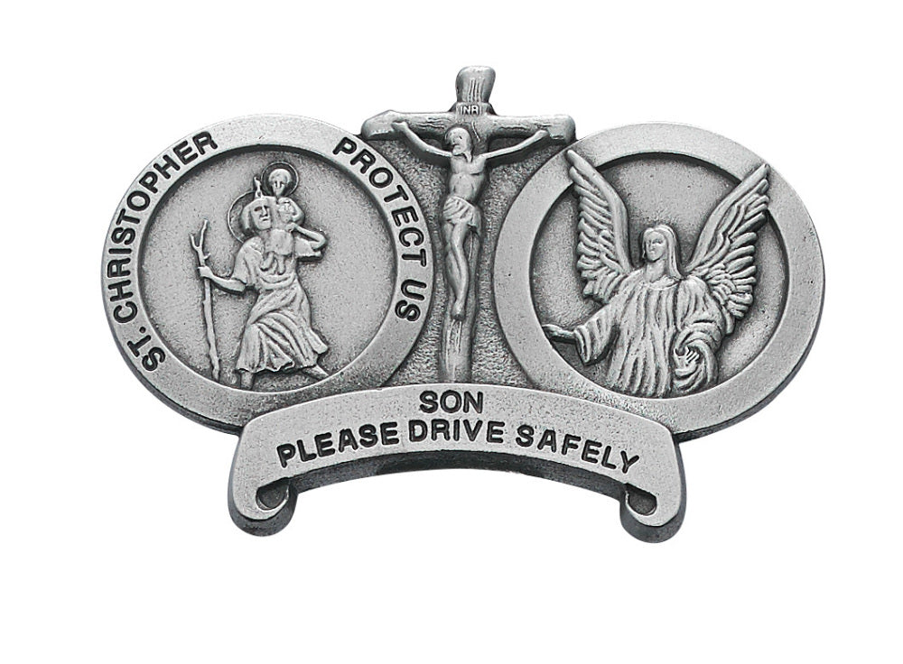 Saint Christopher & Guardian Angel Religious Metal Visor Clip