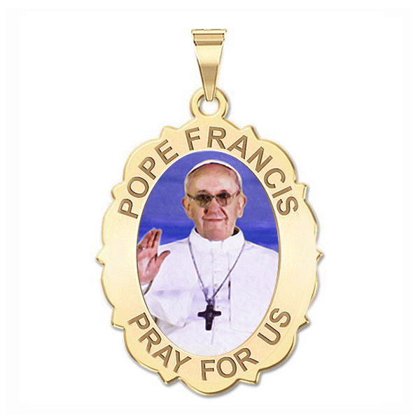 Pope Francis Scalloped Color Oval Religious Medal  "EXCLUSIVE"