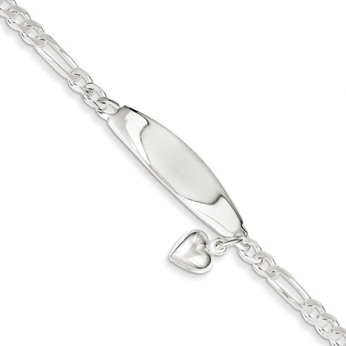 Sterling Silver Figaro Link ID Bracelet with Heart Charm