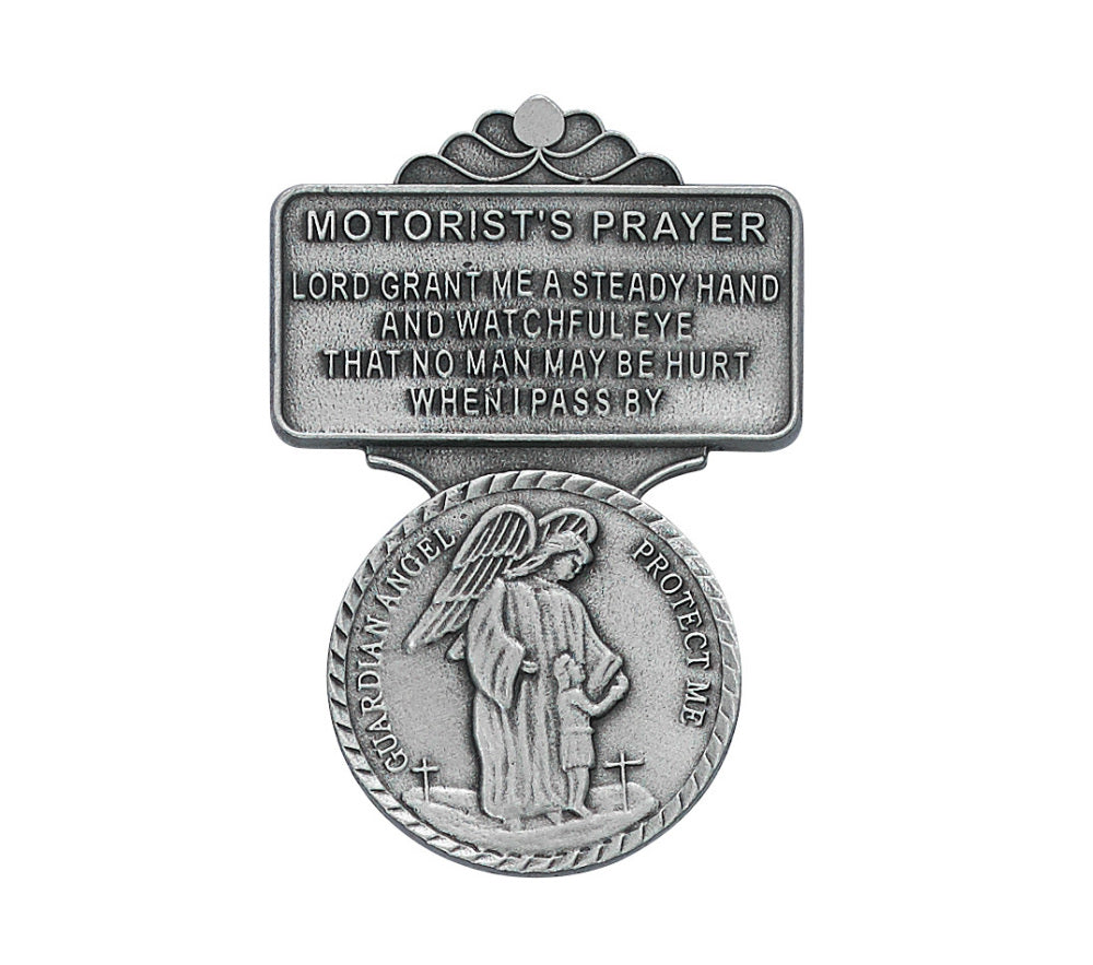 Guardian Angel with Drivers Prayer Religious Metal Visor Clip