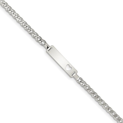 Custom Engraved Sterling Silver Children's Heart Cutout ID Bracelet