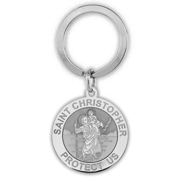 Stainless Steel Saint Christopher Religious Engravable Keychain