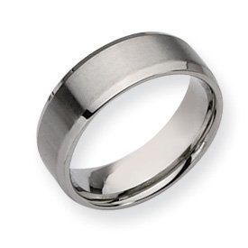 Stainless Steel Beveled Edge Approx. 0.31 Inch Brushed and Polished Wedding Band