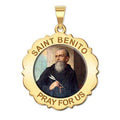 Saint Benito Scalloped Round Color Religious Medal