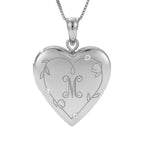 Floral Engraved Heart Locket with Diamond Accents and Initial