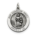Sterling Silver Antiqued Guardian Angel Medal