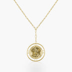 Round Saint Michael Medal with Open Border Necklace With Paper Clip Chain