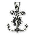 Sterling Silver Gold Mariner's Cross Pendant w/ Cubic Zirconias