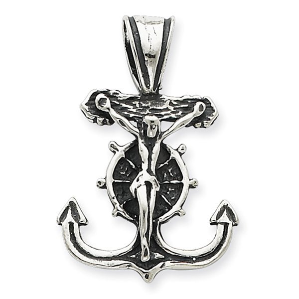 Sterling Silver Gold Mariner's Cross Pendant w/ Cubic Zirconias