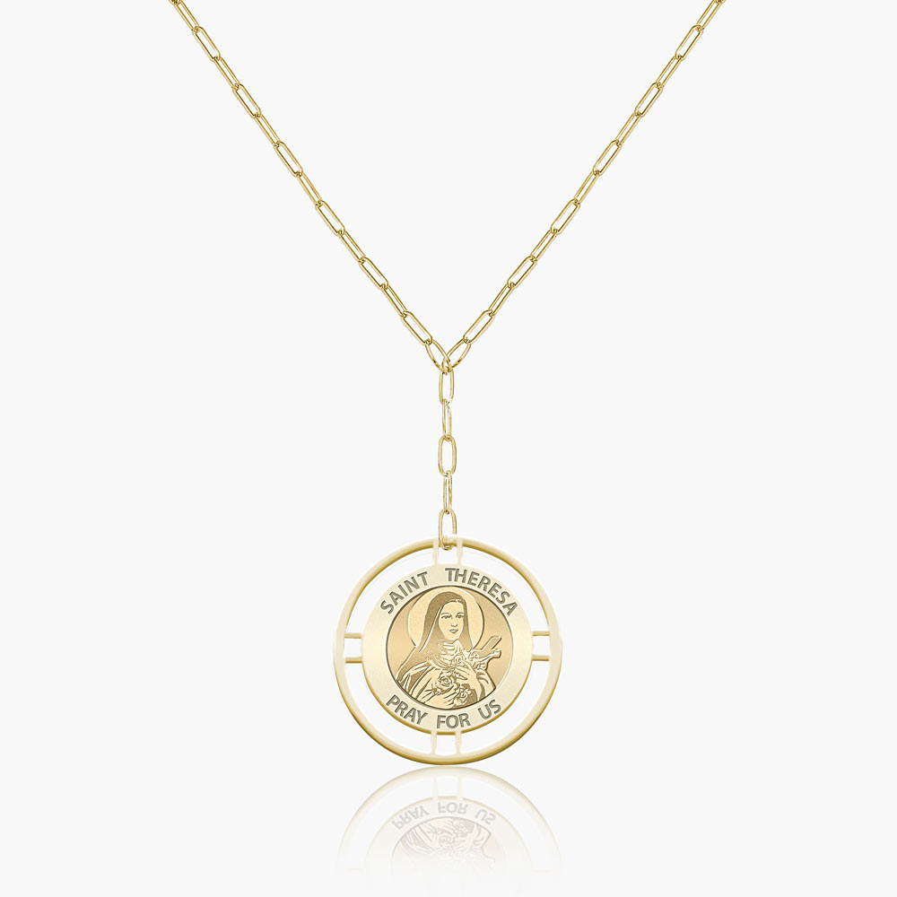 Round Saint Theresa of Lisieux Medal with Open Border Necklace