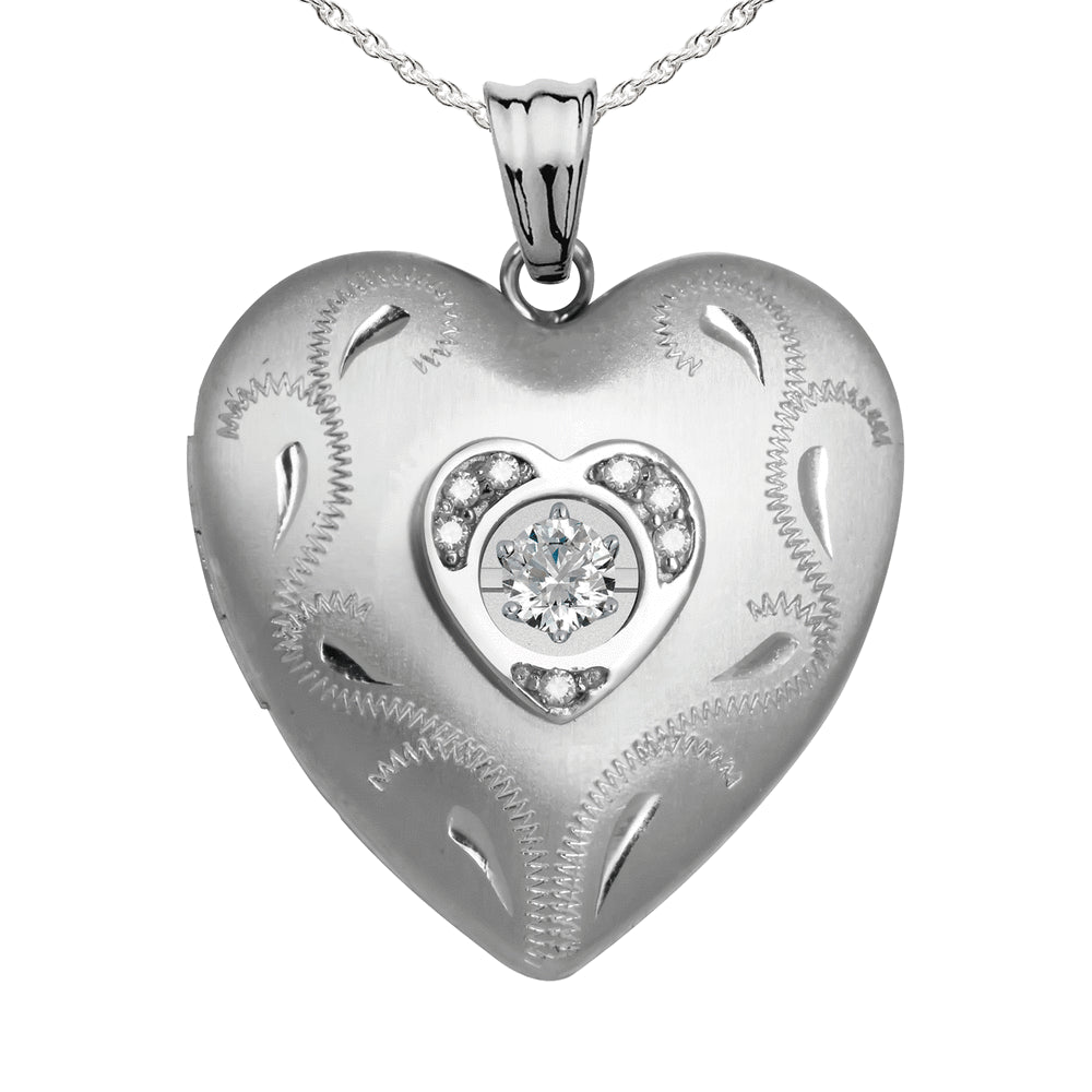 Dancing Diamond Heart Photo Locket