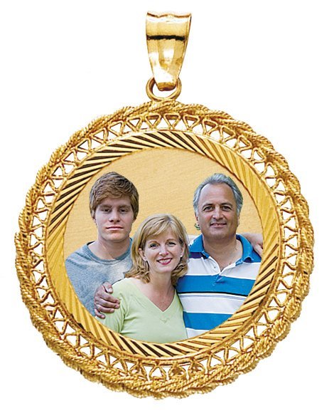 14k Yellow Gold Filegre Round Photo Pendant