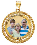 14k Yellow Gold Filegre Round Photo Pendant