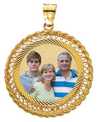 14k Yellow Gold Filegre Round Photo Pendant