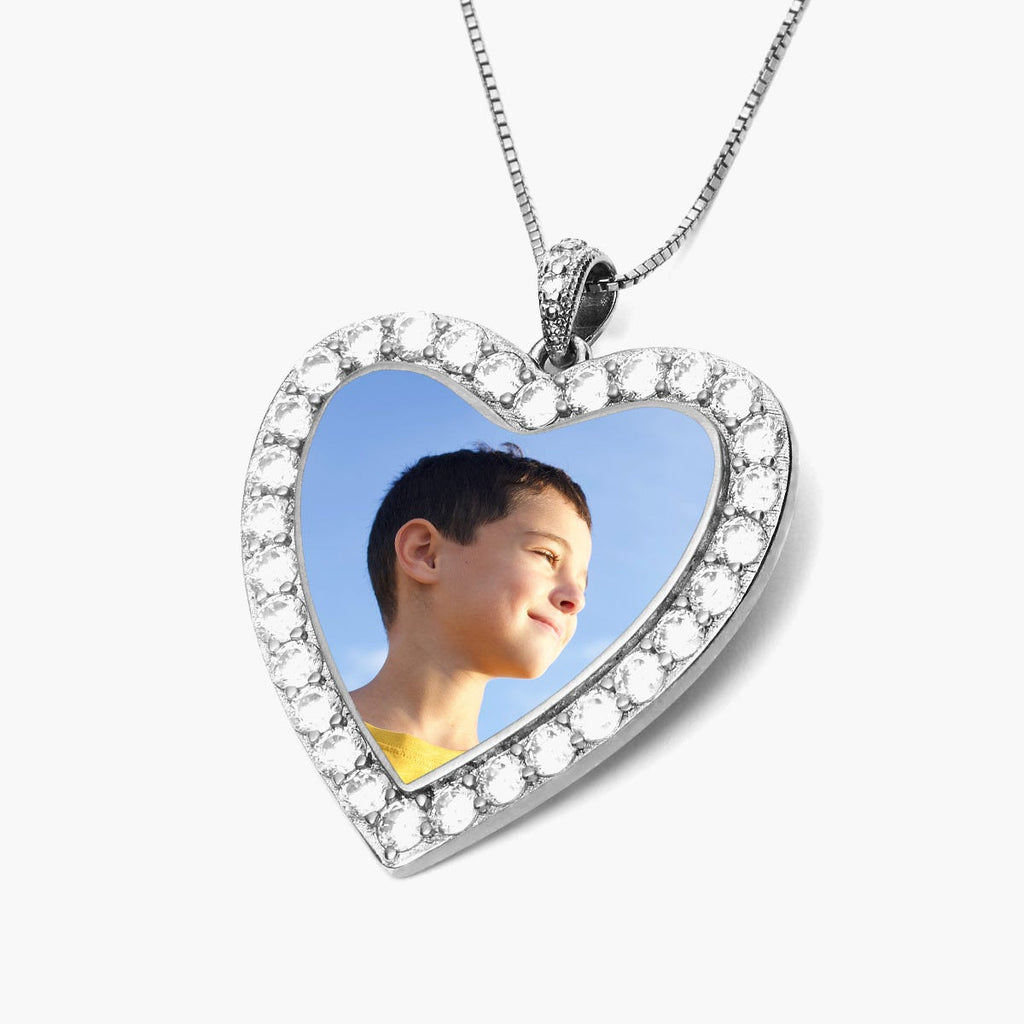 Diamond Photo Engraved Heart Pendant
