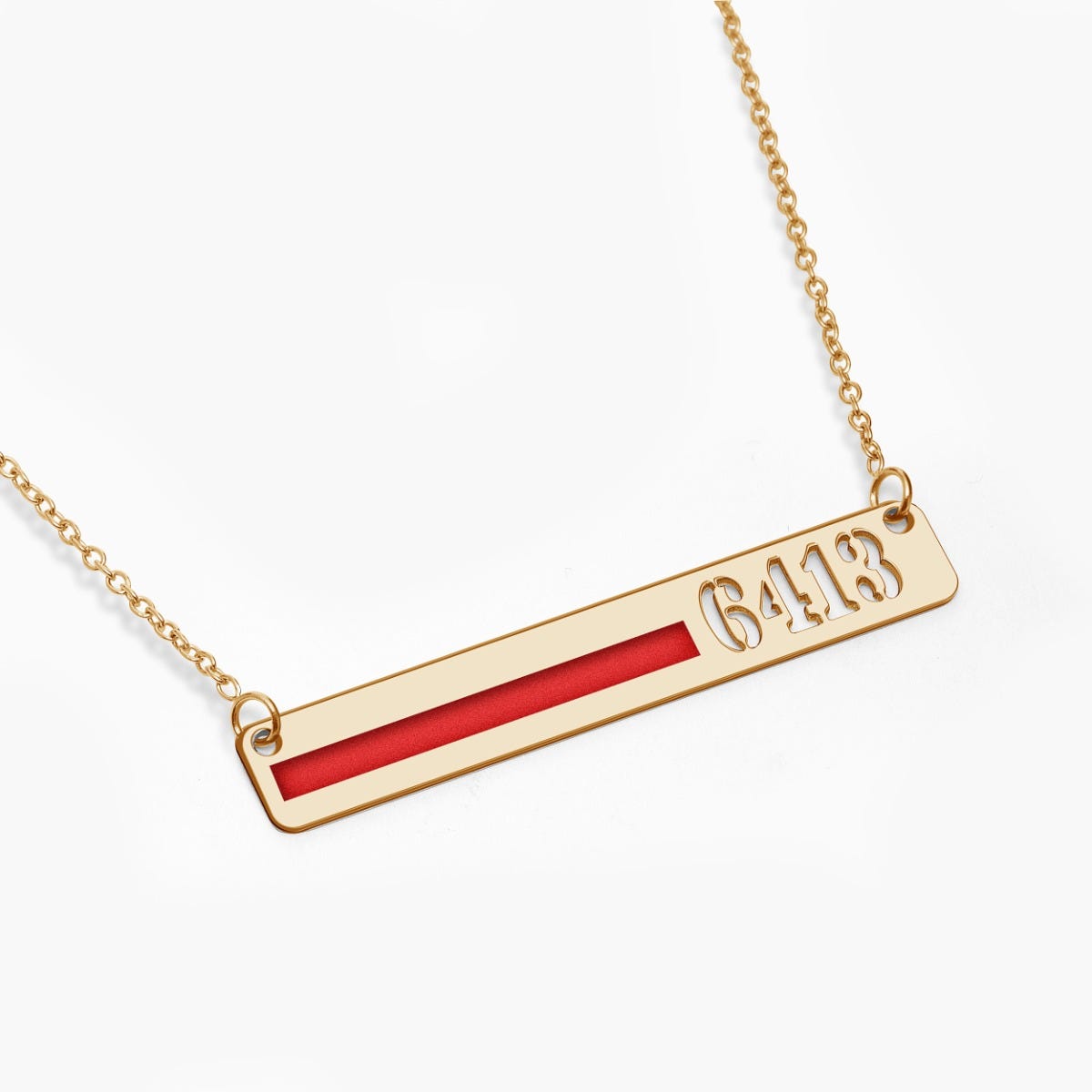 Personalized Horizontal Thin Red Line Firefighter Necklace with 18" Chain