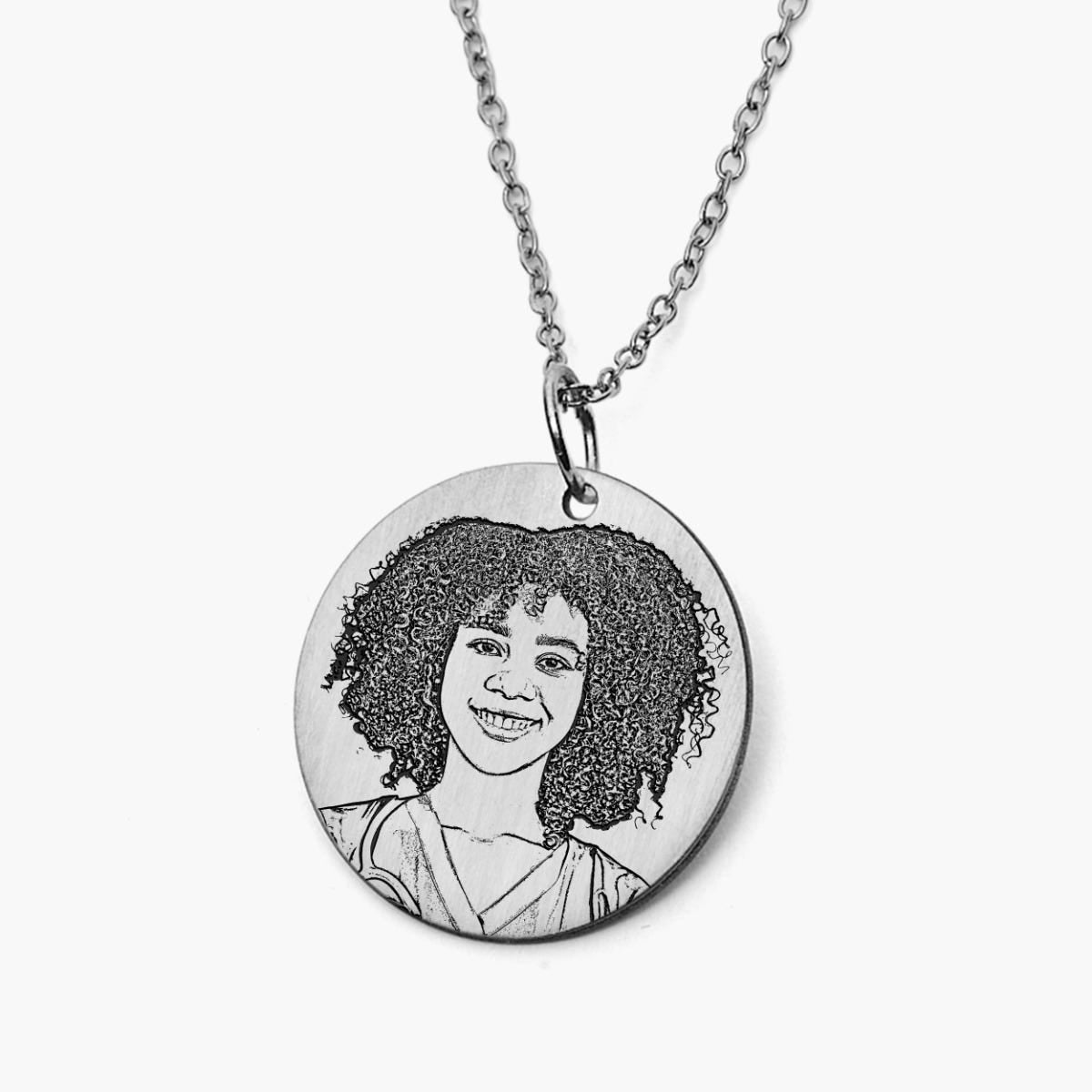 Antiqued Laser Carved Photo Round Disc Pendant