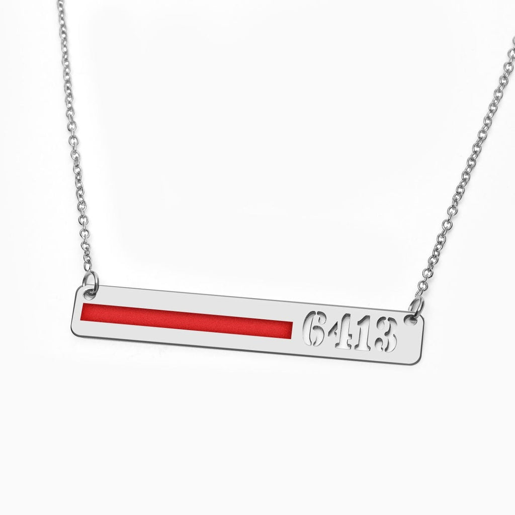 Personalized Horizontal Thin Red Line Firefighter Necklace with 18" Chain