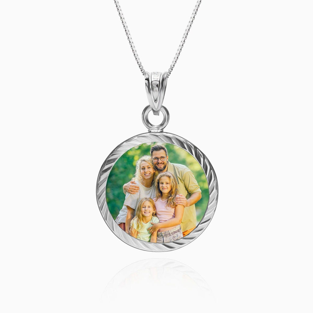 Petite Round Photo Engraved Charm with Bezel Frame
